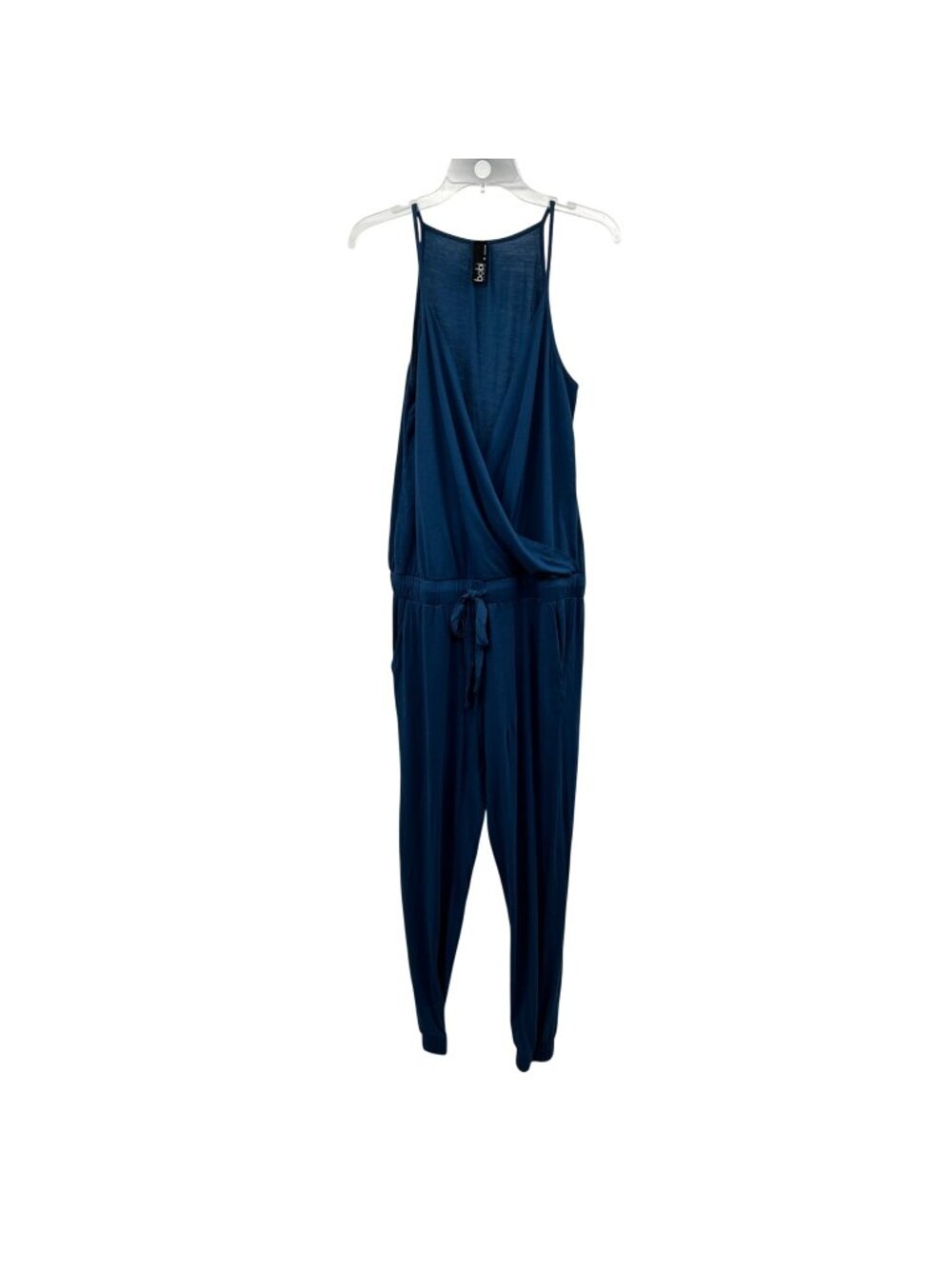 Bobi Womens Surplice Jumpsuit Jogger Leg Sleeveless Blue Pockets Size Small